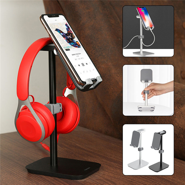 Aluminum Headphone Stand Mobile Phone Holder ho an'ny birao