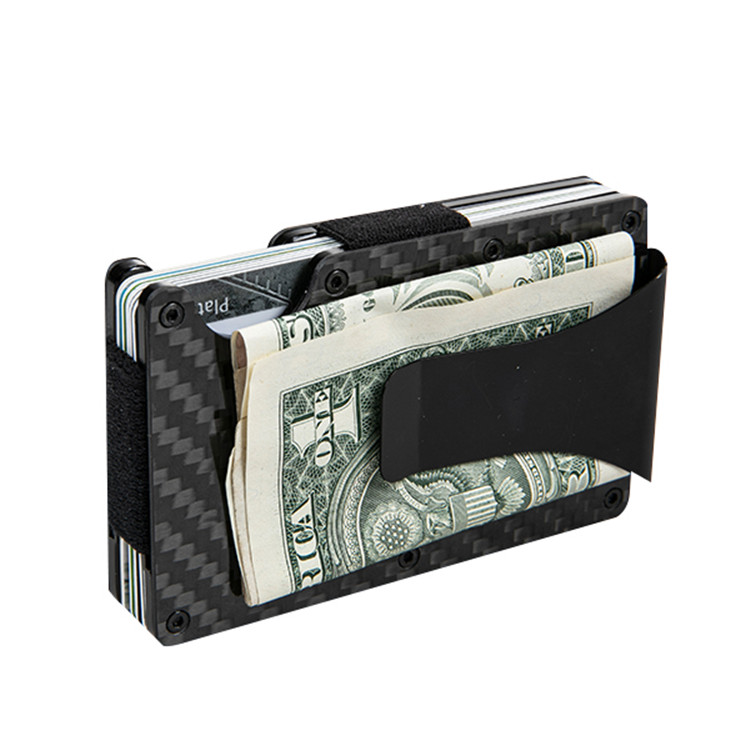 Wallet Minimalist Carbon Fiber RFID miaraka amin'ny Clip Cash